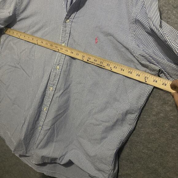 Ralph Lauren‎ Seersucker Button Down Shirt Mens 2XB Blue Striped Pony Logo - Picture 8 of 8